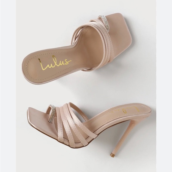Juen Light Nude Satin Rhinestone High Heel Slide Sandals - Picture 4 of 4